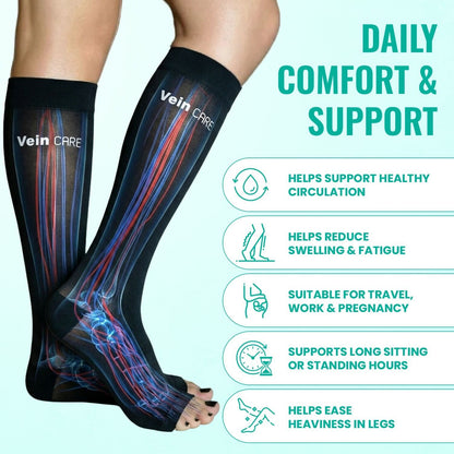 Vein Care Below Knee Compression Stockings Class 1 Travel Pregnancy Support Socks Improve Circulation Reduce Swelling Breathable Lightweight Comfortable Daily Wear for Men Women Office Flight Use