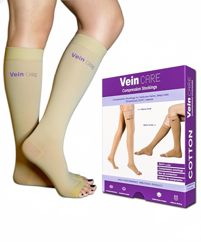 Vein CARE Below Knee Compression Stockings Class 1 for Preventive Care, 15-21 mmHg, Pair