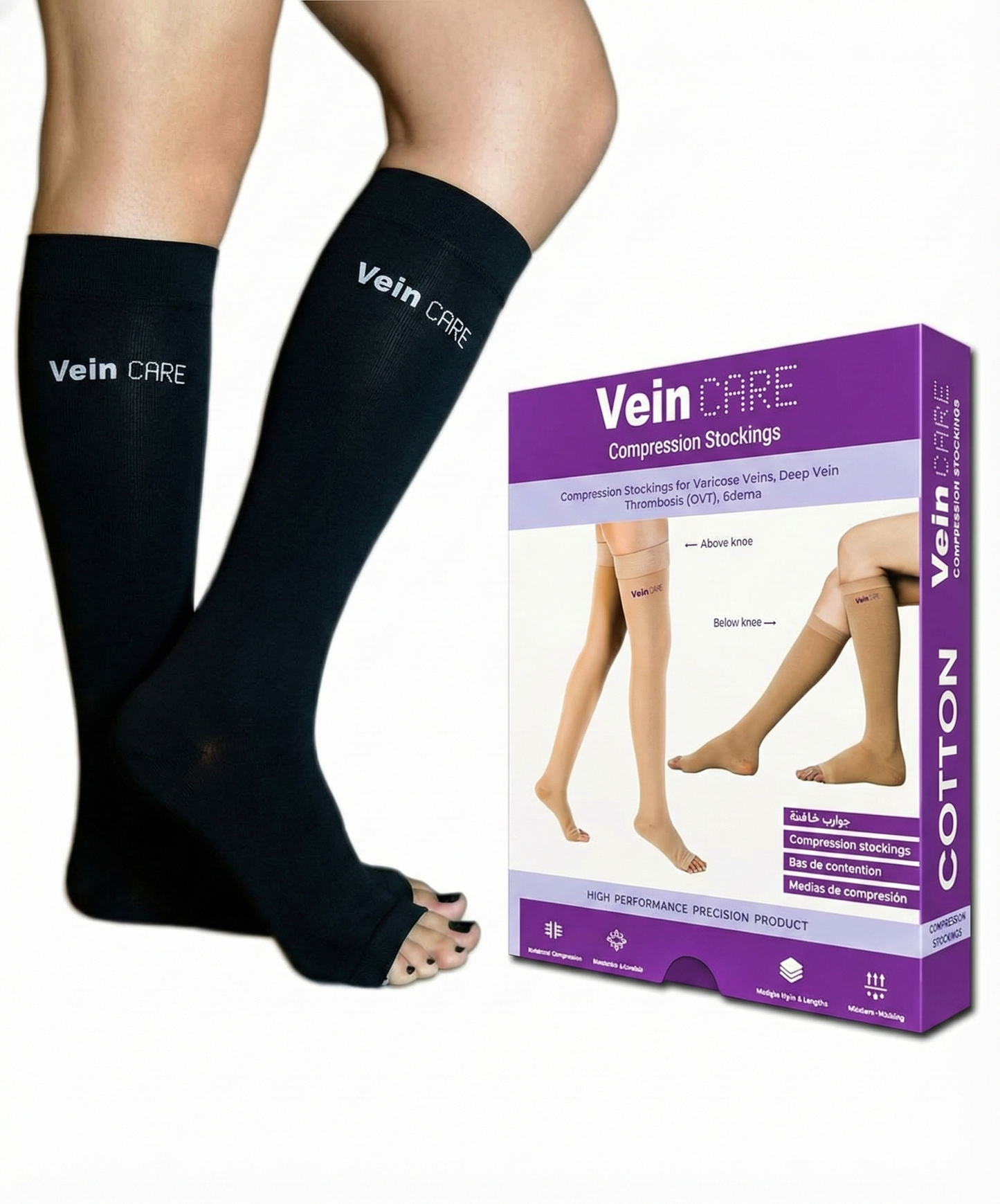 Vein CARE Below Knee Compression Stockings Class 1 for Preventive Care, 15-21 mmHg, Pair