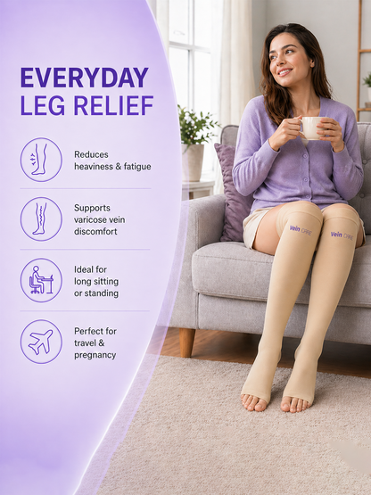Vein CARE Above Knee Compression Stockings Class 2 for Varicose Veins & DVT, 21 -32 mmHg, Pair