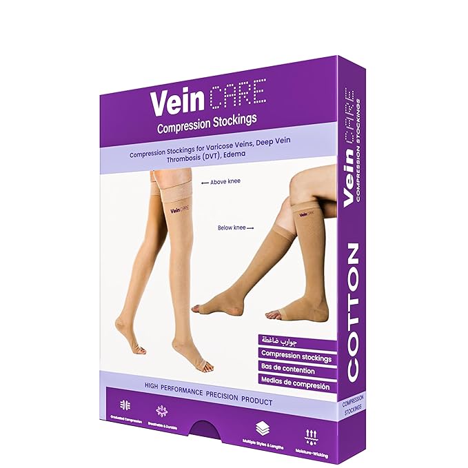 Vein CARE Below Knee Compression Stockings Class 1 for Preventive Care, 15-21 mmHg, Pair