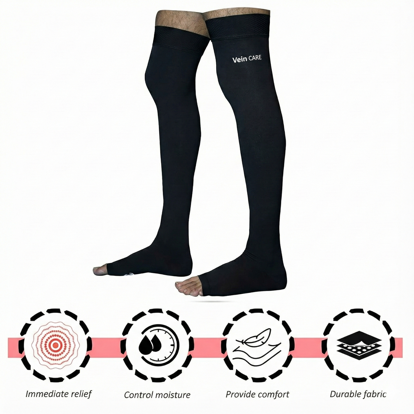 Vein CARE Above Knee Compression Stockings Class 1 for Preventive Care, 15-21 mmHg, Pair