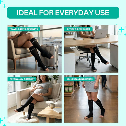 Vein Care Below Knee Compression Stockings Class 1 Travel Pregnancy Support Socks Improve Circulation Reduce Swelling Breathable Lightweight Comfortable Daily Wear for Men Women Office Flight Use