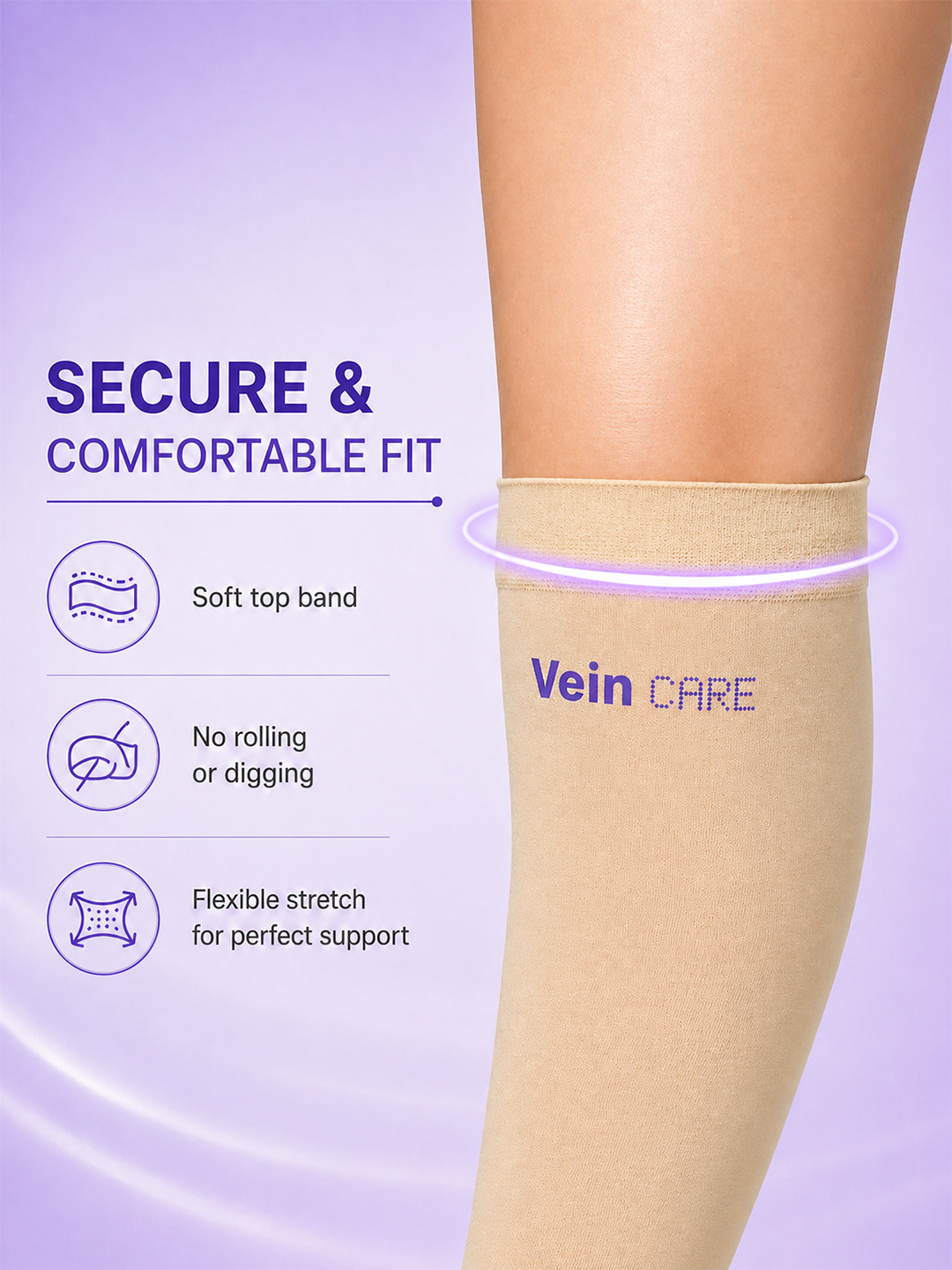 Vein CARE Below Knee Compression Stockings Class 2 for Varicose Veins & DVT, 21 -32 mmHg, Pair