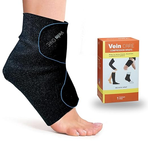 Vein CARE Compression Ankle Wrap, Support for Varicose Veins, Pain Relief, Running, Gym, Sports, 30-50mmHg, Set of 1