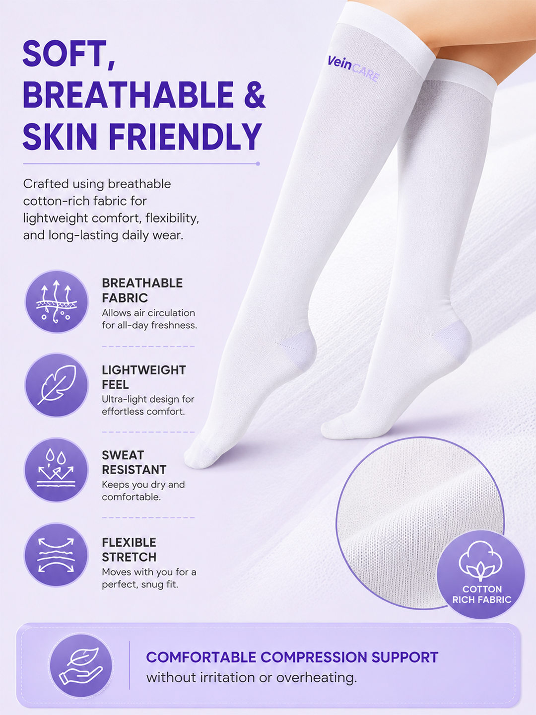Vein CARE Above Knee Anti-Embolism Stockings, Class 1 for DVT, 15-21 mmHg, Pair