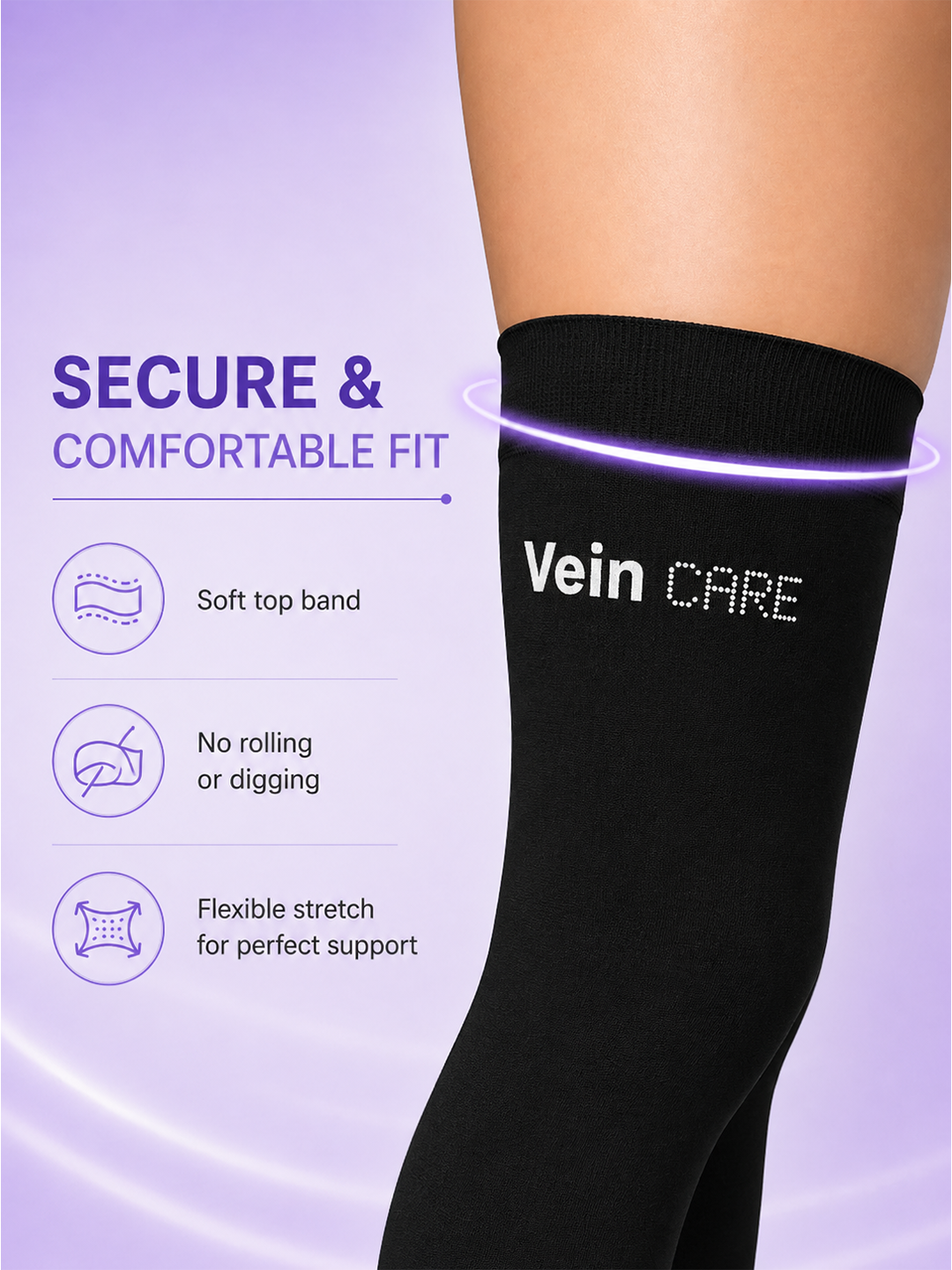 Vein CARE Above Knee Compression Stockings Class 1 for Preventive Care, 15-21 mmHg, Pair