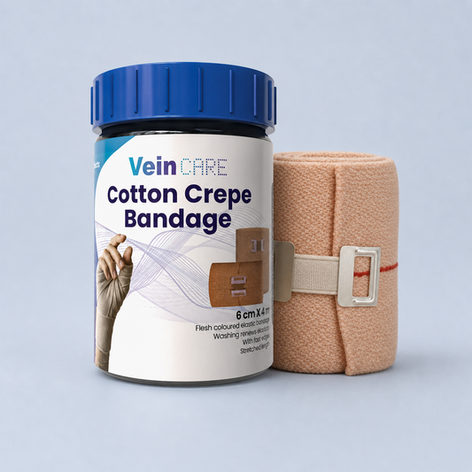 Vein CARE Cotton Elastic Crepe Bandage, 4m Length, Beige, Multiple Widths, Washable, for Sports Injuries and Joint Support