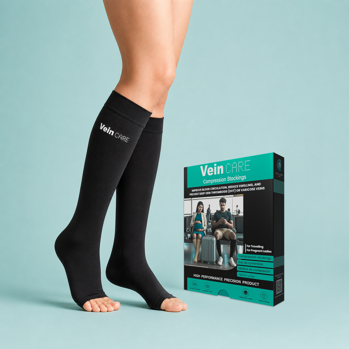 Vein Care Below Knee Compression Stockings Class 1 Travel Pregnancy Support Socks Improve Circulation Reduce Swelling Breathable Lightweight Comfortable Daily Wear for Men Women Office Flight Use