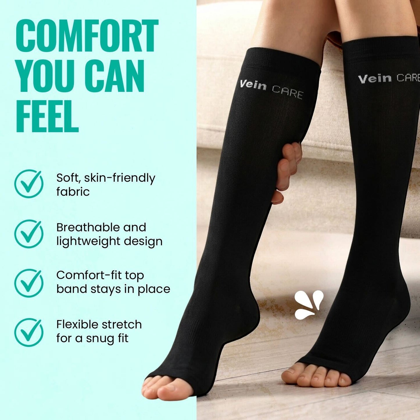 Vein Care Below Knee Compression Stockings Class 1 Travel Pregnancy Support Socks Improve Circulation Reduce Swelling Breathable Lightweight Comfortable Daily Wear for Men Women Office Flight Use