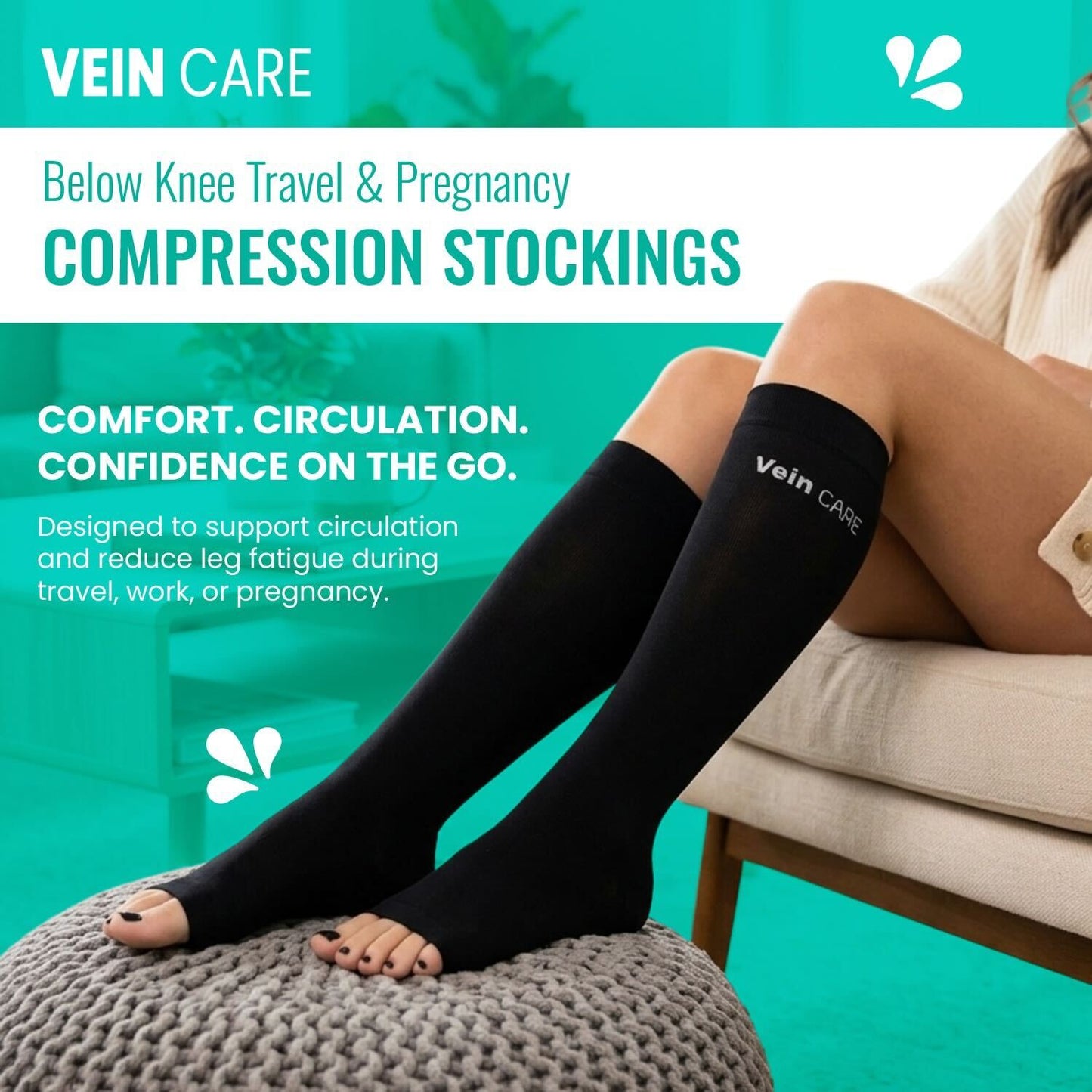 Vein Care Below Knee Compression Stockings Class 1 Travel Pregnancy Support Socks Improve Circulation Reduce Swelling Breathable Lightweight Comfortable Daily Wear for Men Women Office Flight Use